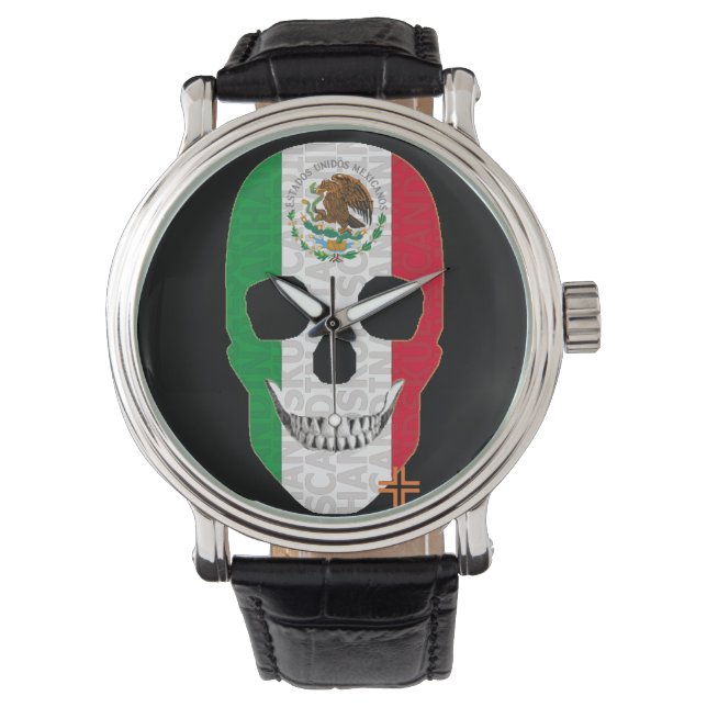 HANDSKULL Mexico horloge mannen leer B2 (Voorkant)