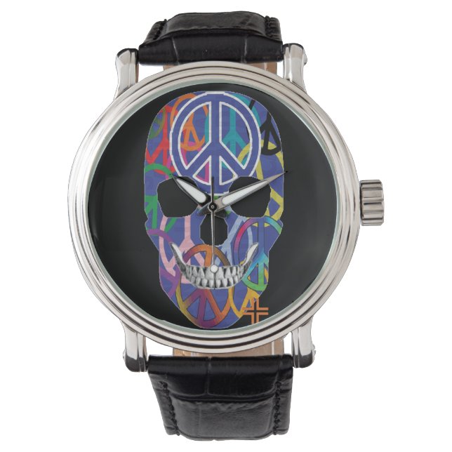 HANDSKULL Vredeshorloge mannen lederen B2 Horloge (Voorkant)