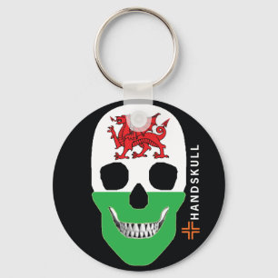 HANDSKULL Wales, Happy skull, Wales flag Sleutelhanger