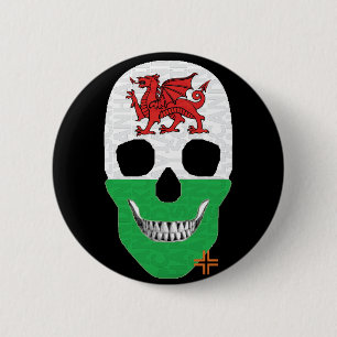 HANDSKULL Wales Ronde Badge zwart B2 Button 5,7 Cm