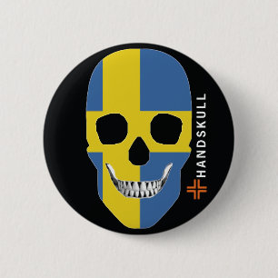 HANDSKULL Zweden, Happy skull, Zweedse vlag Ronde Button 5,7 Cm