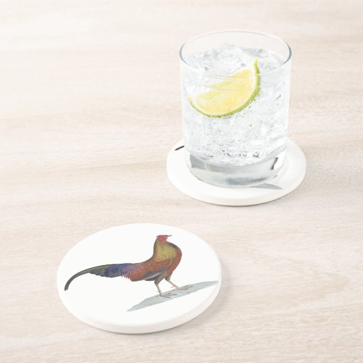 Handsome Alert Rooster Zandsteen Onderzetter (Zijkant)