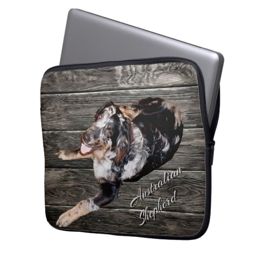 Handsome Australian Shepherd Dog Electronics Bag Laptop Sleeve (Voorkant Links)