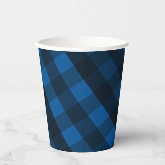Handsome Black and Blue Plaid Paper Cup Papieren Bekers (Voorkant)