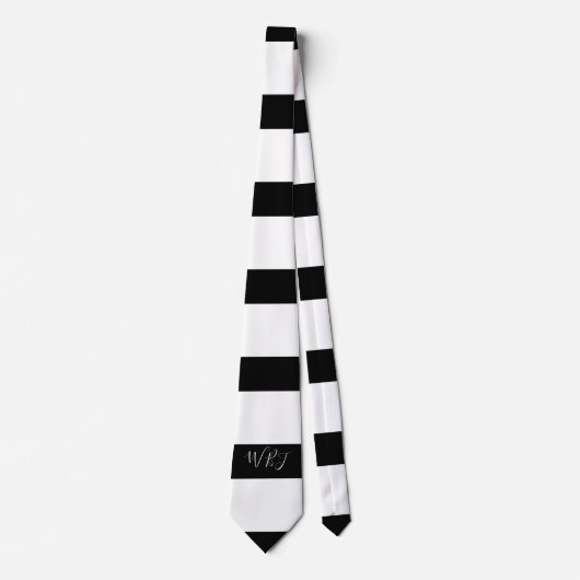 Handsome Black and White Stripes Monogram Stropdas (Voorkant)