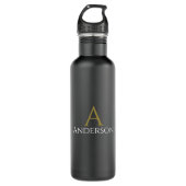 Handsome Black Modern Gold Monogram Initiaal Waterfles (Voorkant)
