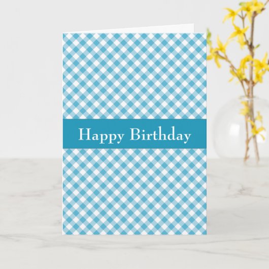 Handsome Blue Gingham Birthday Kaart (Gele Bloem)
