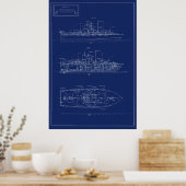 Handsome Blueprint of PT Boat PTF-17 Poster (Keuken)