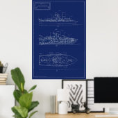 Handsome Blueprint of PT Boat PTF-17 Poster (Thuiskantoor)