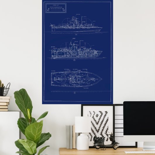Handsome Blueprint of PT Boat PTF-17 Poster (Thuiskantoor)