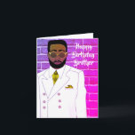 Handsome Brother African American Birthday Kaart<br><div class="desc">Deze coole Birthday Kaart is voorzien van een Afrikaans-Amerikaans mannetje met een wit pak en stropdas. Haal deze kaart voor je geweldige verjaardag.</div>