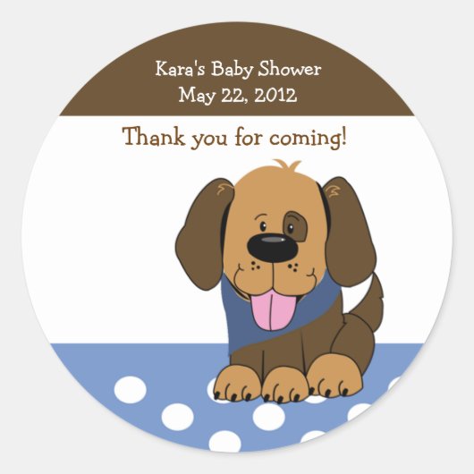 Handsome Brown Puppy Baby shower Favor Sticker (Voorkant)