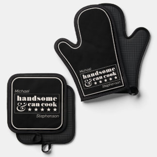 Handsome & Can Cook Mens Black White Father's Day Ovenwant & Pannenlap Set