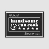 Handsome & Can Cook Zwarte typografie Vaderdag Naamplaatje (Voorkant)
