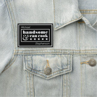 Handsome & Can Cook Zwarte typografie Vaderdag Naamplaatje