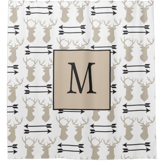 Handsome Deer Buck Monogram Initiaal Douchegordijn (Voorkant)