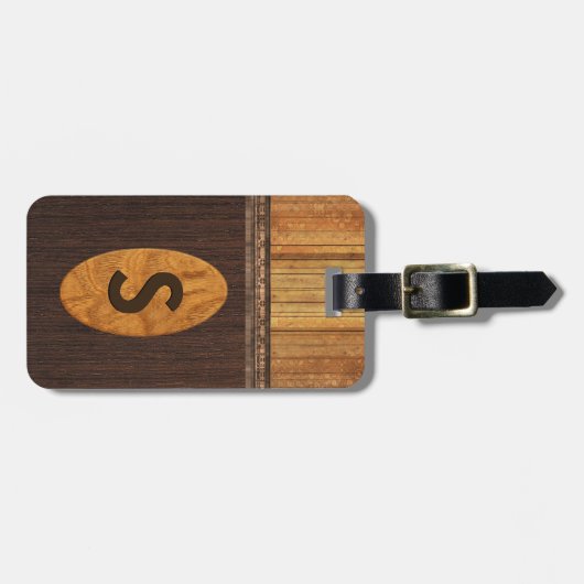 Handsome Faux Wood Monogrammed Bagagelabel (Voorkant horizontaal)