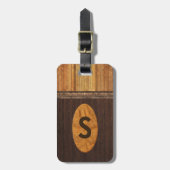 Handsome Faux Wood Monogrammed Bagagelabel (Voorkant verticaal)