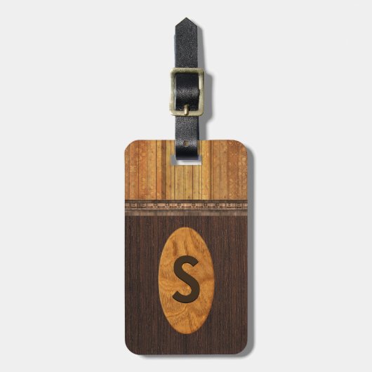 Handsome Faux Wood Monogrammed Bagagelabel (Voorkant verticaal)