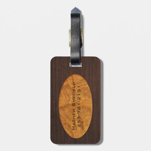 Handsome Faux Wood Monogrammed Bagagelabel (Achterkant verticaal)