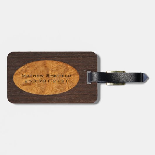 Handsome Faux Wood Monogrammed Bagagelabel (Achterkant horizontaal)