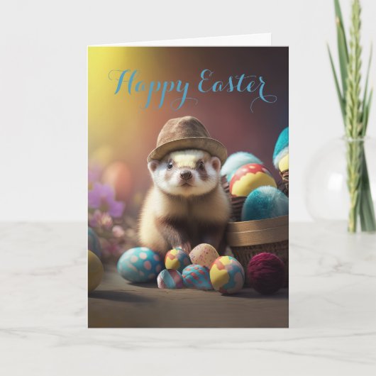 Handsome Ferret in een Pet met Fancy Easter Feestdagen Kaart (Voorkant)