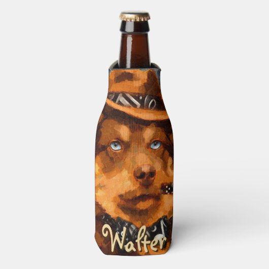 Handsome Gangster Dog w / Blue Eyes Gepersonalisee Flesjeskoeler (Fles Voorkant)