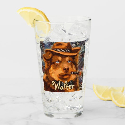 Handsome Gangster Dog w / Blue Eyes Gepersonalisee Glas (Voorkant ijs)