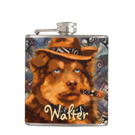 Handsome Gangster Dog w / Blue Eyes Gepersonalisee Heupfles