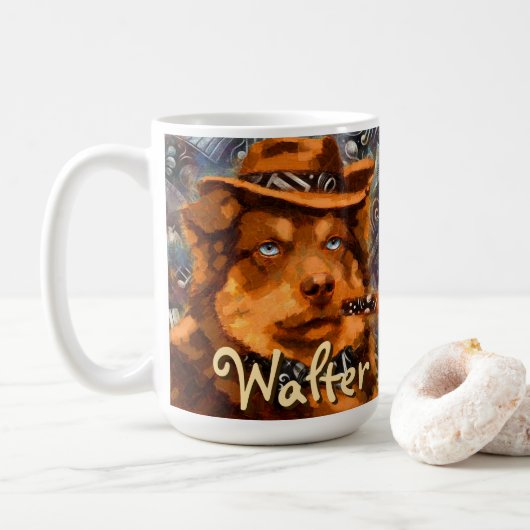 Handsome Gangster Dog w / Blue Eyes Gepersonalisee Koffiemok (Met donut)