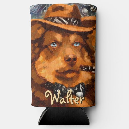 Handsome Gangster Dog w / Blue Eyes Gepersonalisee Seltzer Blikjeskoeler (Voorkant)