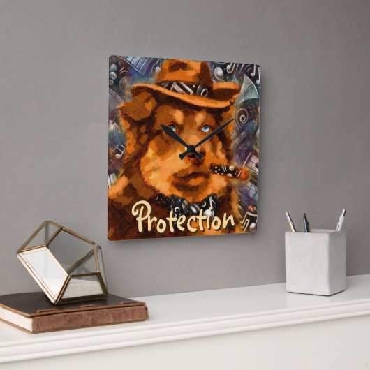 Handsome Gangster Dog w / Blue Eyes Gepersonalisee Vierkante Klok (Kantoor)