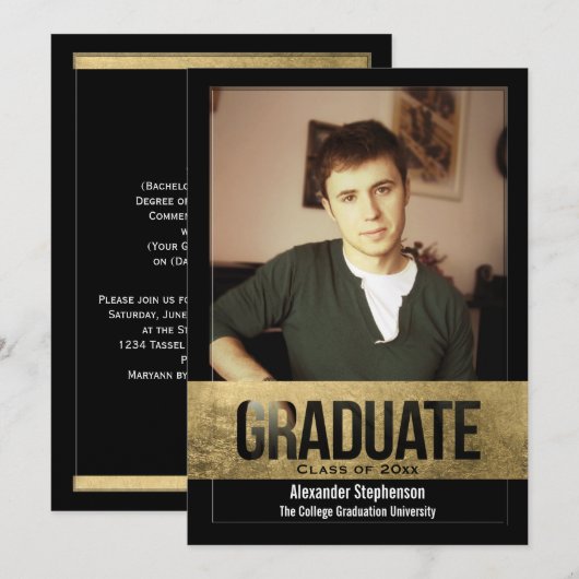 Handsome Gold Foil Cutout Effect Photo Afstuderen Kaart (Voorkant / Achterkant)