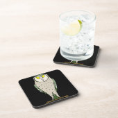 Handsome Green Owl on Black Bier Onderzetter (Rechterzijde)