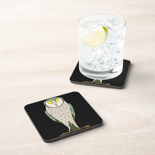 Handsome Green Owl on Black Bier Onderzetter (Rechterzijde)