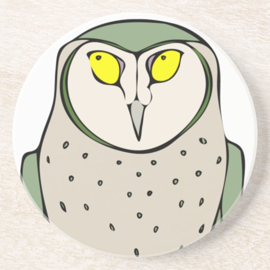 Handsome Green Owl on White Zandsteen Onderzetter (Voorkant)