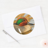 Handsome Green-Winged Blauwgroen Duck op Golden Po Ronde Sticker (Envelop)