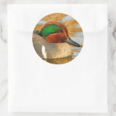Handsome Green-Winged Blauwgroen Duck op Golden Po Ronde Sticker (Tas)