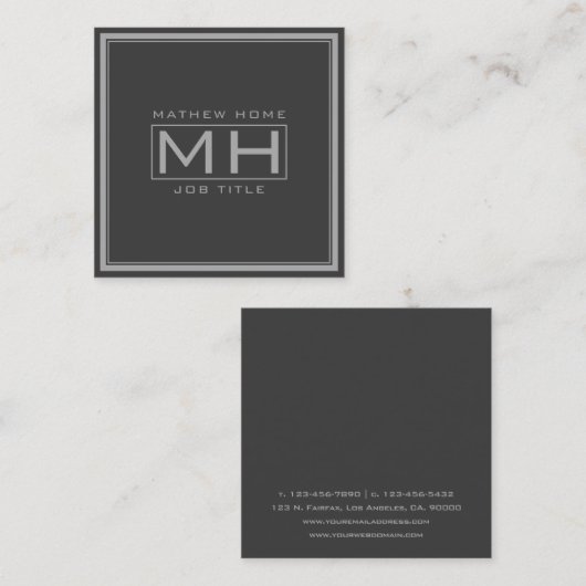 Handsome Grey & Dark Grey Professional (info terug Vierkante Visitekaartje (Voorkant / Achterkant)
