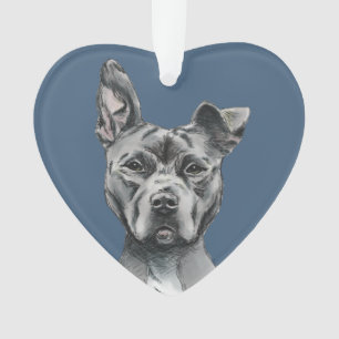 Handsome Grey Pit Bull Terrier Dog Tekening Ornament
