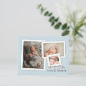 Handsome in Blue Photo Framed Birth Announounding Briefkaart (Staand voorkant)