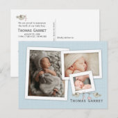 Handsome in Blue Photo Framed Birth Announounding Briefkaart (Voorkant / Achterkant)