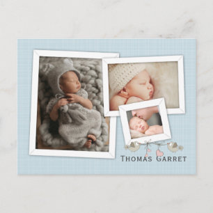 Handsome in Blue Photo Framed Birth Announounding Briefkaart