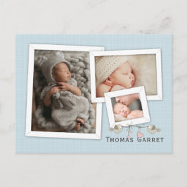 Handsome in Blue Photo Framed Birth Announounding Briefkaart