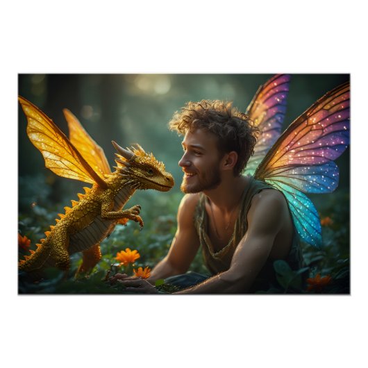 Handsome Male Fairy Golden Dragon Perfect Poster (Voorkant)