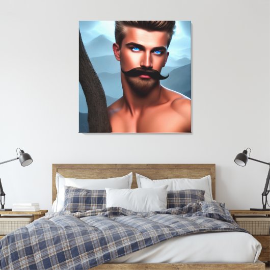 Handsome Mustache Muscular Man Canvas Afdrukken (Insitu (Slaapkamer))