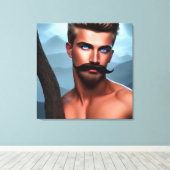 Handsome Mustache Muscular Man Canvas Afdrukken (Insitu (Houten vloer))