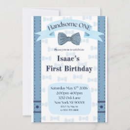 Handsome One Baby Boy First Birthday Party Invite Kaart