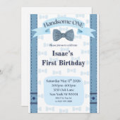 Handsome One Baby Boy First Birthday Party Invite Kaart (Voorkant / Achterkant)