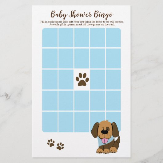 Handsome Puppy Dog Boy Baby shower Bingo Game (Voorkant)